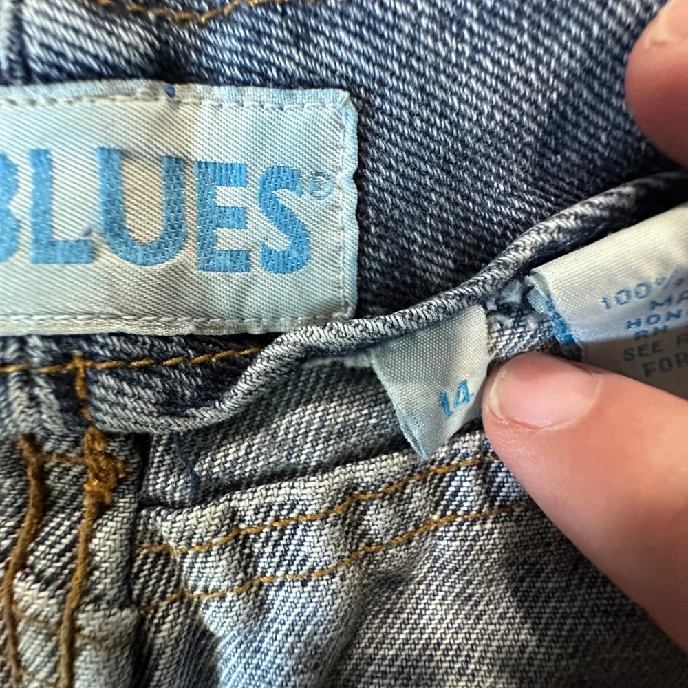 Vintage L.A. Blues Denim Mini‎ Skirt High Waisted Raw Hem Medium Wash Size 14